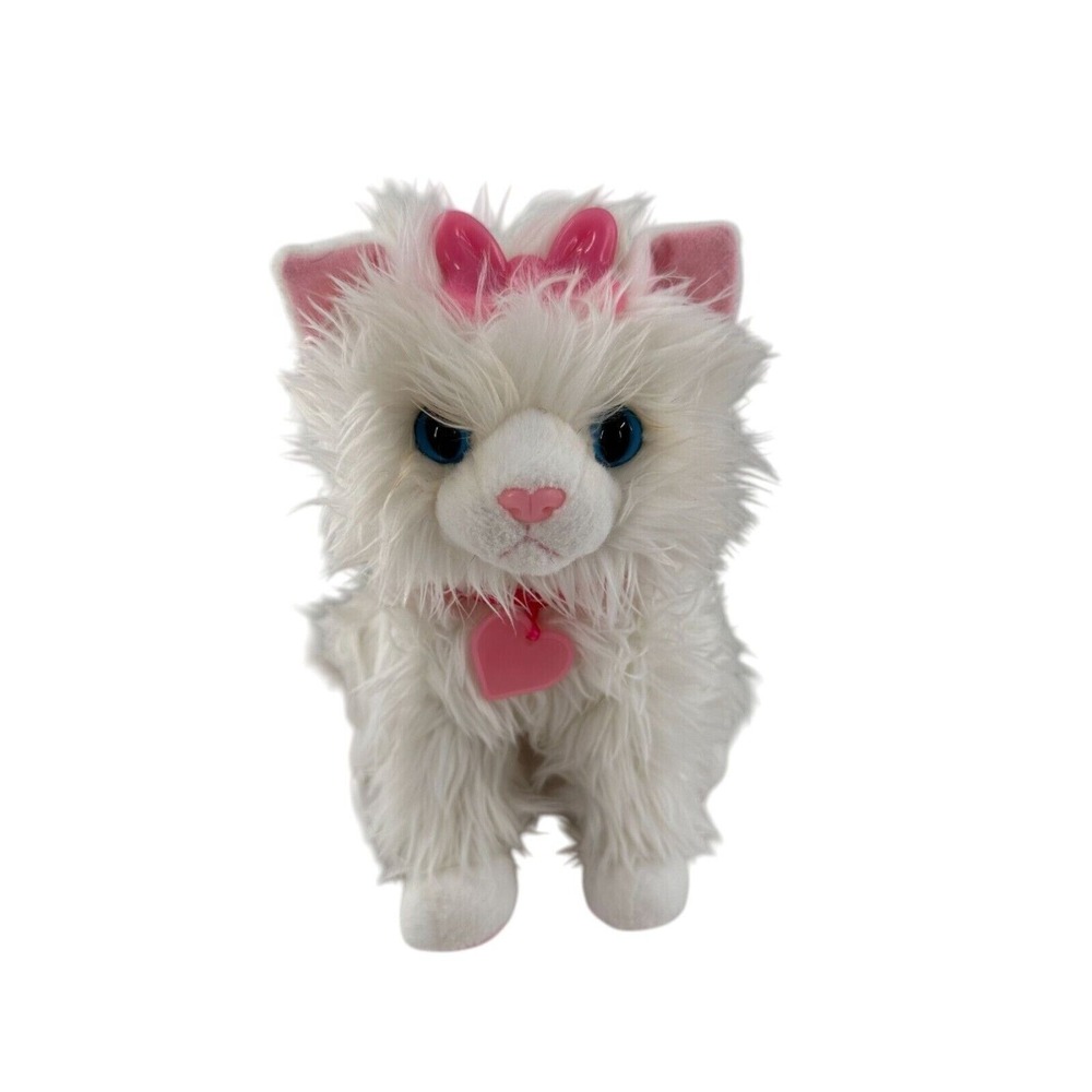 Scruffies Sparkle White Fluffy Cat Plush Toy Pink Bow Heart Charm Glowing Kitty